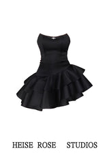 freshman hoco dresses Birthday Party Dress Black Dress Women's Spring and Autumn New Tube Top Skirt Irregular Cake Skirt Pettiskirt