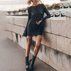 jester dress to impress New Women's Autumn Personality Street Casual Color Sequins Long Sleeve Hip Bag Dress