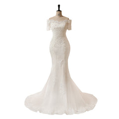 royalty dress to impress off-Shoulder Long Wedding Dress Spring New French Court Style Tight Waist Fishtail Bride Slimming Simple Elegant