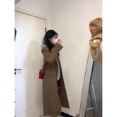 business casual outfits Brown Overcoat Women's Shoulder Elegant Woolen Coat Women's Retro College British Style Mid-Length Woolen Coat Fleece-lined