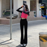 egirl style Black Micro Flared Jeans Women's Spring High Waist Slimming Horseshoe Pants Small