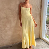 outfit inspo fall Summer Women's Tube Top Slim High Waist Sling Knitted Dress Seaside Vacation Pleated Dress