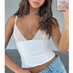 summer outfits inspo Summer Women's Sling Lace Mesh Stitching Sling Perspective Backless Sexy Short Top