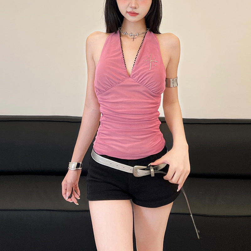 2000s fashion Ins Style Autumn Women's Clothing Solid Color Slim-Fit Street Fashion Halter Backless Vest for Women