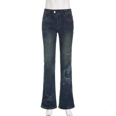 2000s fashion American Style Distressed Washed Special Love Printed Trendy Retro Jeans Women's High Street Sexy Low Waist Jeans