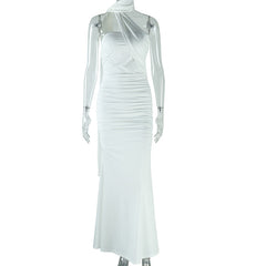 combo dress Style Ins Women's Solid Color Halter Dress Sexy Backless Ribbon Split Temperament Dress Dress Dress