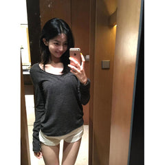 2000s fashion Hot Girl Large Neckline Long-Sleeved T-shirt Women's Autumn New Bottoming Shirt U Collar Sexy Top