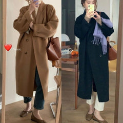 outfit inspo fall Chic Korean Style Loose Mid-Length Woolen Coat Women's Temperament over-the-Knee Woolen Coat Autumn and Winter