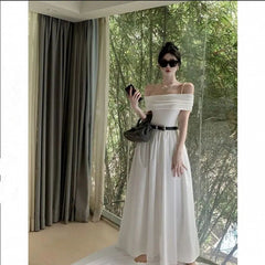 black sweater dress outfit French Style White Elegant Skirt Women's Loose Zipper Button Waist Slimming Gentle Dress Women's Pleated Skirt