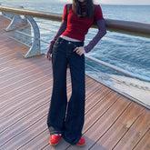 casual dinner outfit fall Women's Clothing Autumn and Winter Hot Girl American Low Waist Jeans Women's Drape Slim Slimming Flared Pants