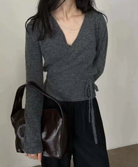 fall fashion 2024 Autumn Elegant Cross V-neck Lace-up Sweater Top