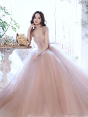 BXOXO A Line Off Shoulder Pink Long Prom Dress, Pink Graduation Dress with Beading Lace