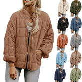 fall trends 2024 outfits Solid Color Stand Collar Cotton Coat New Loose Pocket Long Sleeve Jacket Top for Women