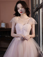 BXOXO A Line Off Shoulder Pink Long Prom Dress, Pink Graduation Dress with Beading Lace