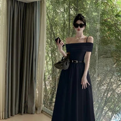 black sweater dress outfit French Style White Elegant Skirt Women's Loose Zipper Button Waist Slimming Gentle Dress Women's Pleated Skirt