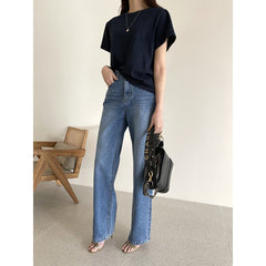 2000s fashion Chic Spring and Autumn New Retro Distressed White Washed High Waist Loose Slimming Straight Trousers Jeans for Women