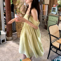 maternity Korean Style Fresh Sleeveless Sling Dress Women's Summer Lace-up Sweet First Love Dress