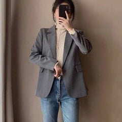 2000s fashion Fall Retro Hong Kong Style Net Red Small Suit Female Gray Versatile Temperament Casual Jacket Suit Female