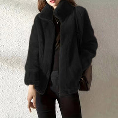 Autumn and Winter New Plush Casual Coat Thickened Fashion Loose Long-Sleeved Top Women's Black Brown