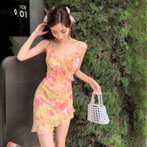 dress French Fairy Floral Strap Dress Women's Small Sexy Beautiful Beach Short Skirt for Seaside Vacation