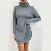 tailgate outfit black women Women's Autumn Solid Color Long Sleeve Turtleneck Sweater Dress