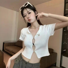 going out outfits Knitwear Women's Niche Hot Girl Sexy Hollow-out Scheming Spring Inner Short Bottoming Top