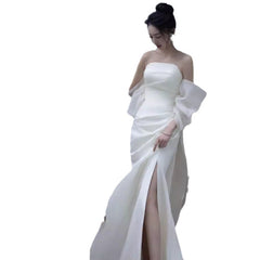 off shoulder New Chinese Morning Gown Summer New Engagement Party Tube Top Simple Fairy Temperament Travel Shooting Light Yarn