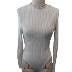 nba outfit for women Long Sleeve Wave Edge Stand Collar Pit Strip Tight Jumpsuit Top Autumn and Winter Women's Clothing