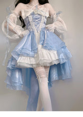 BXOXO Modest Ball Gown Strapless Blue Organza Floral Holiday Lolita Dress Birthday Dresses Birthday Outfits HOT1240