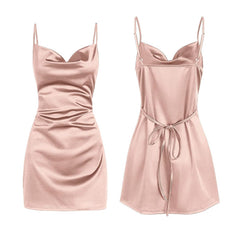 homecoming dresses Strap Satin Backless Strap Dress Summer Sexy Elegant Socialite Style Strap