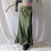 pop culture dress to impress Mori Retro Style Irregular Patch Stitching Long Fishtail Skirt Elegant Hot Girl Niche Design Split Skirt