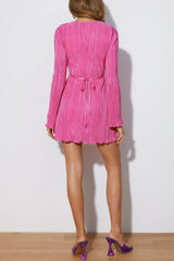 BXOXO - Pleated Flares Sleeve Tie-up Mini Dress