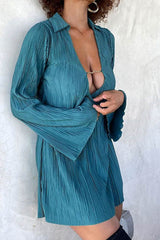 BXOXO - Pleated Lapel Low Cut Mini Dress