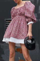 BXOXO - Puff Sleeve Off-Shoulder Floral Babydoll Dress