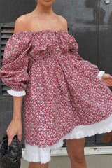BXOXO - Puff Sleeve Off-Shoulder Floral Babydoll Dress