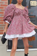 BXOXO - Puff Sleeve Off-Shoulder Floral Babydoll Dress