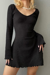 BXOXO - Round Neck Long Sleeve Lacework Hem Dress