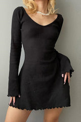 BXOXO - Round Neck Long Sleeve Lacework Hem Dress