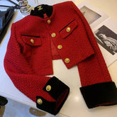 Bxoxo Fashion Stitching Tweed Short Jacket Women Autumn Winter Elegant Office Lady Coat Y2K Korean O Neck Single Breasted Crop Outwear