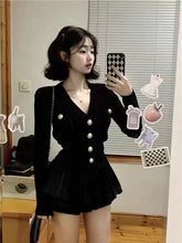 Bxoxo Long Sleeve Knit Tops Skirt 2 Piece Set Women Fashion Single Breasted Crop Cardigan Y2K High Waist All Match Mini Skirts Sets