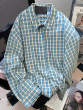 Bxoxo Retro Blue Plaid Shirt Women Casual Fall Long Sleeve Harajuku Retro Blouse Japan Preppy Style Female Turn Down Collar Tops