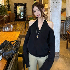 Bxoxo Casual Off Shoulder Sweatshirts Women Sexy Korean Style Loose Pullovers Harajuku Y2k Fashion Long Sleeve Sweatshirts