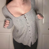 Bxoxo Harajuku Retro A-line Sweater Solid Full Sleeve Square Collar Loose Fall Sweaters for Women y2k Aesthetic Casual Knitwear