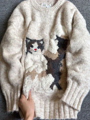 Bxoxo Cute Cat Knitted Sweater Women Y2K Korean Loose Soft Lazy Style Warm Pullover Fashion Autumn Warm All Match O Neck Jumpers