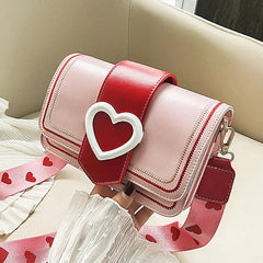 BXOXO Sweet Cute Small Shoulder Bag Female Valentines Day Trendy Korea Heart Messenger Bag Fashion Broadband Square Purse Wallet