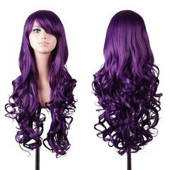 BXOXO Halloween Witch Costume 32 inch Wavy Curly Cosplay Wig Dark Purple Purple Cosplay Wig for Women Girl Halloween Cosplay Party