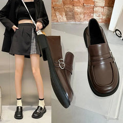 BXOXO Gothic Lolita Heart Buckle Women's Loafers Mary Jane Shoes Women Cute Kawaii Chunky Platform Flats Fashion Designer Leather Shoe