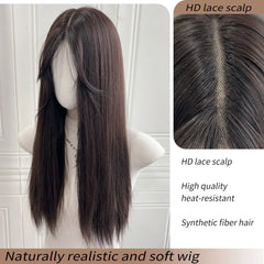 BXOXO T Part Lace Wigs Straight 24 Inch Bangs Wigs Fiber Synthetic Heat-resistant Natural Smooth And Realistic Wigs For Women