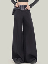 Bxoxo Plaid Patchwork Suit Pant Women Vintage Casual Korean High Waist Trouser Autumn Retro Loose Elegant Black Wide Leg Pant New