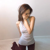 Bxoxo Y2k Fairycore Tank Top Women Polka Dot Deep V Neck Crop Tops Streetwear Korean Style Camis Backless Summer E-girls Tank